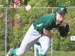 West Ferris Trojan pitcher Nick Scott, above, struck out 10 allowing no hits and three walks to beat the Chippewa Raiders 14-4 at Veterans Field, Monday.