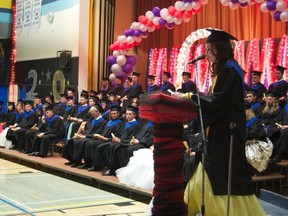 Michelle Gordon addresses the graduating class of 2013 in her valedictorian speech on Saturday, May 25 at Fairview High School. (Daniele Alcinii/Fairview Post)