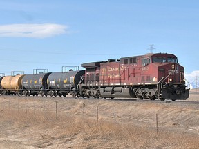 A train hauls sulphur from the Shell Waterton plant. the ERCB approved two controversial pipeline projects near Beaver Mines. Bryan Passifiume photo