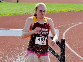 École secondaire catholique Thériault’s Renee Maisonneuve, shown here competing at the NEOAA Track & Field Championships on May 28, has qualified for the finals at the Ontario Federation of School Athletic Associations Track & Field Championship in Oshawa. Maisonneuve finished fifth in Thursday’s qualifying race.