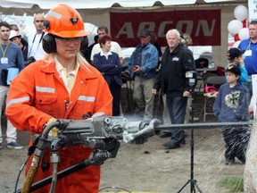 Sarah Byrnes was among those taking part in the Jackleg Drilling Competition at The Big Event on Wednesday. Tina Pellerin won the women’s division, while Paul Remillard took home the prize as the top professional.