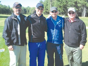 The team of John Jewett, Jay Jewett, Chad West and Brian West won the 23rd annual Rotary – John Menard AJ Shamas Memorial Golf Tournament at Huron Pines Golf and Country Club in Blind River last Saturday. The event helps the Rotary Club of Blind River to support numerous local events, scholarships and local families in need.
Photo by KELLY JAMES/FOR THE STANDARD