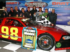 Orono’s Craig Graham steered his #98 Vanguard Self Storage Late Model into the Dart Heating and Air Conditioning Victory Lane May 25 at Peterborough Speedway.