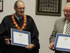 Hastings County Warden Rick Phillips (left) and Marmora and Lake reeve Terry Clemens were recipients of the Queen Elizabeth II's Diamond Jubilee medals during Thursday's Hastings County council session. The medals are presented to individuals who have made a worthwhile contribution to their communities.