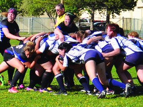 Hawk Kelsey Gorzizta passes the ball out of a scrum May 29 during County Central’s 48-10 win May 29 at the ConocoPhillips Sportsfield. Stephen Tipper Vulcan Advocate