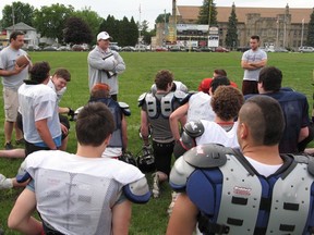 Todd Hambleton staff photo
Wildcats head coach Kirby Camplin addresses the team, in preparation for Saturday afternoon’s home-opening game against Cumberland.