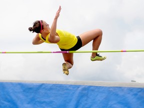 Terry Farrell/Daily Herald-Tribune
Rylee Armstrong of Glenmary School in Peace River won the senior girls high jump with a leap of 1.50 metres.