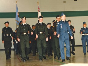 Royal Canadian Army Cadets 774 Kenora Corps and 645 Kenora Lions Royal Canadian Air Cadet Squadron march in unison at the Annual Ceremonial Review on Wednesday evening.
MARNEY BLUNT/Daily Miner and News