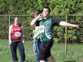 Submitted photo
General Panet's Aiden Perkins won the midget men's shot put during the Upper Ottawa Valley High School Athletic Association (UOVHSAA) 2013 Track and Field Championships in Arnprior. For more community photos please visit our website photo gallery at www.thedailyobserver.ca.