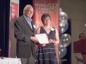 Parkland County author Joan Marie Galat received the R. Ross Annett award from the Writers Guild of Alberta for her book the Discovery of Longitude on May 25. - Photo Courtesy Jacob Bos