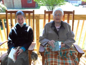 Joined by 13-year-old granddaughter Meredith Fisher, 89-year-old Edith Auckland proved she rocks -- she was top fundraiser Saturday at Pearce Williams Christian Centre in a rock-a-thon for the centre's $4.5 million Called to Grow capital campaign. (Special to QMI Agency)