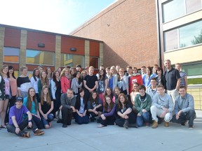 On their last day at Memorial Composite High School on May 27, Eppendorf Gymnasium students gathered with their hosts for a photo before saying their goodbyes. - Thomas Miller, Reporter/Examiner