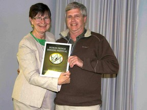 The Huron Fringe banquet paid tribute to original and present volunteers, leaders, sponsors and participants who have helped make the Festival what it is today. There, Norah Toth received a Huron Fringe Birding Festival Award from Doug Pedwell for her help in driving the Festival forward.