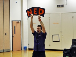 Todd Moore performed The NED Show at Yellowquill School, Friday. During the presentation kids in kindergarten to grade 6 learned the three keys to being a champion: never give up, encourage others, and do your best. (ROBIN DUDGEON/PORTAGE DAILY GRAPHIC/QMI AGENCY)