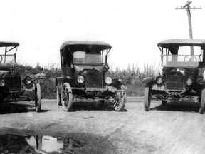 The automobile drastically changed our way of life. This group of Model T Fords were in use at the Dome Mine, in about 1916.