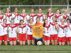 The Widdifield Wildcats senior girls and boys beat their St.-Charles College opponents to win 'AAA' NOSSA championships and earn berths in the provincial high school tournament next week in Windsor, Ont. Above, the senior girls of Widdifield won 7-1 at the Steve Omischl Sports Fields Complex. The boys won 1-0 in Sudbury.