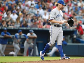 Among the Blue Jays struggling this season is pitching ace R.A. Dickey, who is 4-7 following a poor outing against the Atlanta Braves on Thursday. (Reuters)