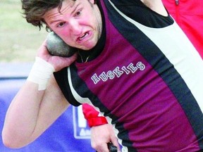 Northwestern's Andrew Taphorn competes in the junior boys shot put at WOSSAA in London last week. (Contributed photo)