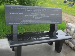 This replacement cemetery bench was placed on Thursday, May 30, at the Mayerthorpe and District Cemetery.