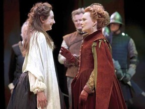 Lucy Peacock, left, as Mary Stuart and Seana McKenna as Elizabeth are shown in a scene from the 2013 Stratford Festival production of Mary Stuart. (DAVID HOU, Stratford Festival)
