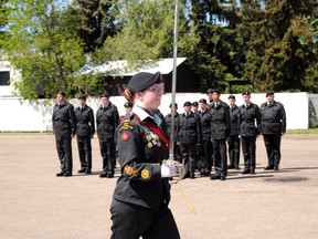 Caryn Ceolin/Daily Herald-Tribune
Chief Warrant Officer Alexandra Pike at the annual inspection of  the 2850 Loyal Edmonton Regiment Cadet at the D Company Armouries, Saturday. Though this will be Pike’s last parade after seven-years of service.