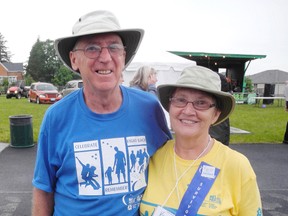 SARAH DOKTOR Simcoe Reformer
Doug and Karen Sibbett of Port Dover took part in the Relay for Life fundraiser at Holy Trinity Catholic High School on Friday. Karen is a 10-year breast cancer survivor.