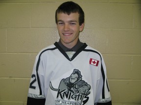 Mac Fleming is the first captain of the Knights of Meaford Metro Junior A hockey team.