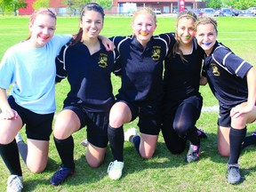 These five Cold Lake rugby players - from left. Halley Rainey, Angele Mavridis, Cheyenne Saucier, Charife Elkadri and Chelsea Pallman - were named to the Northern Alberta provincial team. The news capped off a successful season, in which both the female and male Cold Lake teams defeated Smoky Lake for the zone championships