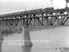 First train crossing CPR High Level Bridge at Edmonton. Source: Provincial Archives of Alberta, Archives