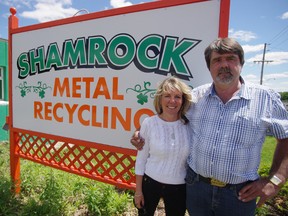 Karl Davis, with friend Colleen Hayes, recently opened Shamrock Metal Recycling on Springbank Avenue. HEATHER RIVERS/WOODSTOCK SENTINEL-REVIEW