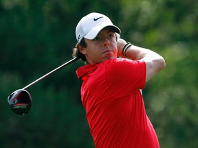 Rory McIlroy of Northern Ireland watches his tee shot on the 15th hole during the first round of the Memorial Tournament at Muirfield Village Golf Club in Dublin, Ohio May 30, 2013. (REUTERS/Matt Sullivan)