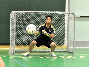 The Ontario Federation of School Athletic Associations boy's ‘A’ soccer championship final kicks off in Timmins on Thursday, with the best teams from all over the province competing for top honours. O'Gorman High School Knights goalie Ian Santos tracks the ball at practice on Monday.