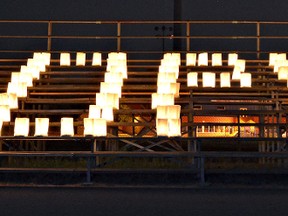 Luminaries spell the word hope at last year's Relay for Life. This year's event is Friday and Saturday at the Steve Brown Sports Complex at Lions Park. (Expositor file photo)