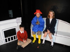 Additional performances of The Adventures of a Bear Called Paddington will be held at the Young Theatre Players stage on Sunday, June 23 at 2 p.m. and 6 p.m.. Posing for a photo st a dress rehearsal earlier this month are Connor Turnecliff portraying Jonathon Brown, Jordyn MacDonald standing in as Paddington and Erika Leatherland as Judy Brown. (SARAH DOKTOR Simcoe Reformer)