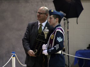 Members of the 868 Air Cadet Squadron gathered Saturday afternoon for their annual year end review where the drill team did demonstrations, the cadets were inspected and a number of awards and scholarships were dolled out. TREVOR HOWLETT/TODAY STAFF