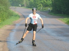 Cross country skier Liam Patterson trains on roller skis in the summer after being named to the National Development Centre in Callaghan B.C.