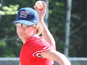 Widdifield Wildcats pitcher Jordan Smith prepares to throw during the NDA quarterfinal match against the Algonquin Barons, Tuesday, at the Steve Omischl Sports Field Complex. The Wildcats won and move on to the semifinals against the West Ferris Trojans at 4 p.m. Thursday.