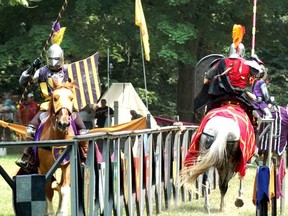 Knights in battle armour will be jousting on horseback at the Oxford Renaissance Festival. (Handout)