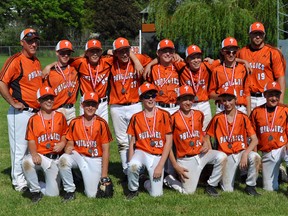 The Paris Phillies pose with their second place medals at a tournament in Port Dover on Sunday, June 2, 2013. PHOTO BY NANCY JENKINS