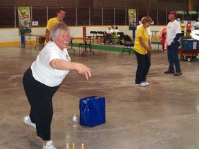 Sister Diane Bottos shows great form during the ring toss competition in the eighth annual Seniors Games held in Blind River last weekend. More than 100 competitors took part in the event designed to promote social and physical activity for area residents aged 50 and older.
 Photo by KELLY JAMES/FOR THE STANDARD