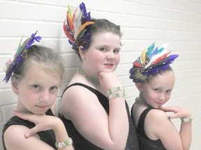 Just Dancin' had their spring recital at Huron Heights Public School on Friday, May 31, 2013. Julia Ferrier, Bryn Holmes and Louisa Matheson get ready to perform. (AVERY LAFORTUNE/KINCARDINE NEWS CO-OP)