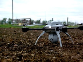 An unmanned aerial system (UAS) prepares for take off on the May 30 Unmanned Vehicle Systems Demonstration Day at GPRC - Fairview Campus. (Daniele Alcinii/Fairview Post)