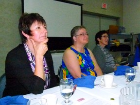 Fairview nurses Teresa Lund, Beth Davis and Joyce Fox at the Fairview Rotary Club meeting talking about their trip up the Amazon River