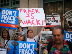 People in Los Angeles protest against fracking in California. Fracking, or hydraulic fracturing, is a production-boosting technique in which large amounts of water, sand and chemicals are injected into shale formations to force hydrocarbon fuels to the surface. (Reuters)