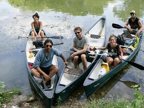 Last year's Fish Quill Poetry Boat Tour consisted of Linda Besner and Moez Surani (left), Jack Marks (centre), Kevin McPherson Eckhoff and Leigh Kotsilidis. This year's tour includes stops in Paris, Brantford and the Chiefswood National Historic Site. (Expositor file photo)