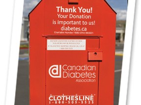 A Canadian Diabetes clothing donation bin similar to the one shown here was stolen from the Beer Store parking lot in Delhi. (Canadian Diabetes photo)