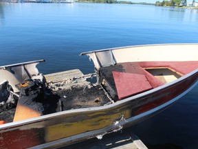 The burned wreckage of the boat which had to be extinguished early Thursday morning.