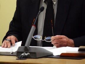 Chairman Bob Dolan presides over the Belleville Police Services Board at city hall in Belleville, Ont. Thursday, June 6, 2013. Dolan began the meeting by making a wisecrack about the president of the Belleville Police Association. Luke Hendry/The Intelligencer/QMI Agency