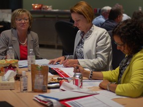 Social services manager Debora Daigle, chief librarian Dawn Kiddell and Coun. Bernadette Clement brainstorm priorities during a strategic planning session on Thursday.
Cheryl Brink staff photo