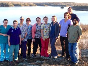 Members of the Grey Bruce Aboriginal Qimmiq Team travelled to Wabaseemoong (Whitedog) First Nations to help humanely control the dog population. L-R: Lydia Clayburn, Registered Veterinarian Technician (RVT) Dr. Linda Bolton, Dr. Allison Hooper, Dr. Lydia Prystako, Samantha Airdrie RVT student, Cassandra Boyle RVT, Dr. Julia Kremer, Dr.Helena Dean, Waylon Scott (Whitedog community member), Dr. Chattarpal Bali. Missing from photo is Dr. Carol Sanio. (FACEBOOK PHOTO)